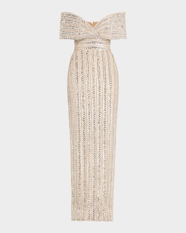 Embroidered Tulle Off-The-Shoulder Gown